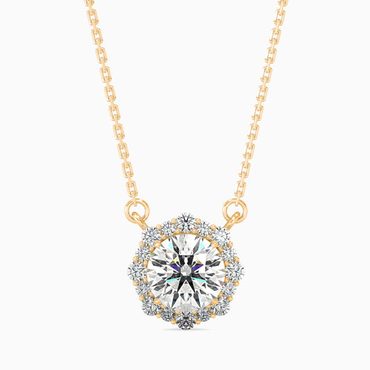 Round Brilliant Cushion Halo Diamond Pendant Necklace