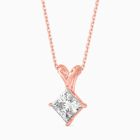 Princess Cut V-Bail Solitaire Diamond Pendant Necklace