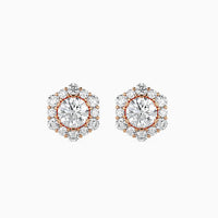 Round Brilliant Hex Halo Stud Diamond Earrings