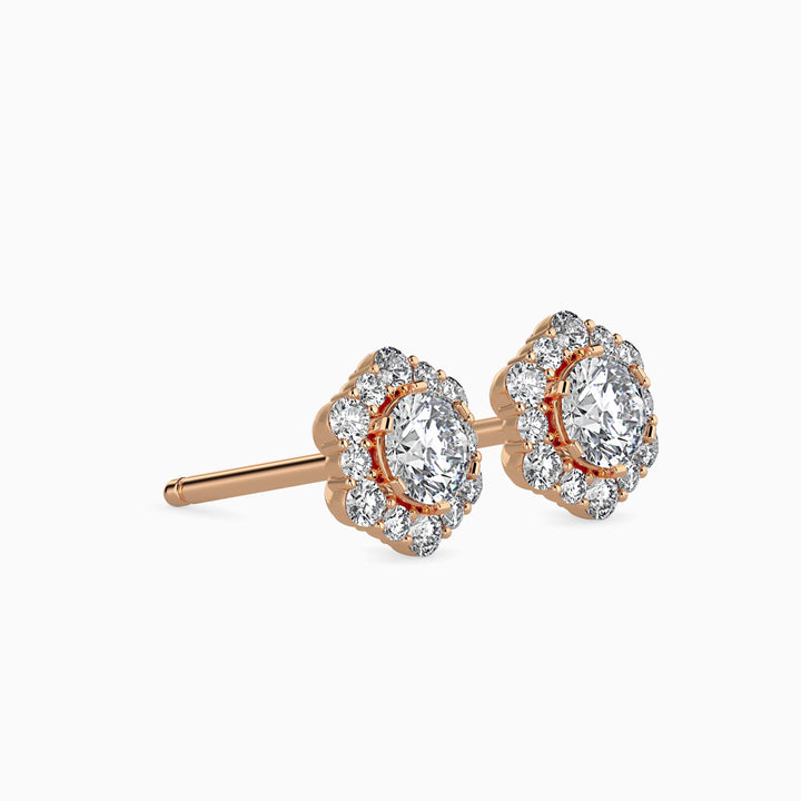 Round Brilliant Hex Halo Stud Diamond Earrings