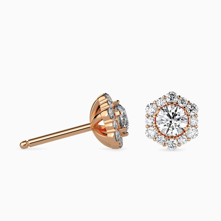 Round Brilliant Hex Halo Stud Diamond Earrings