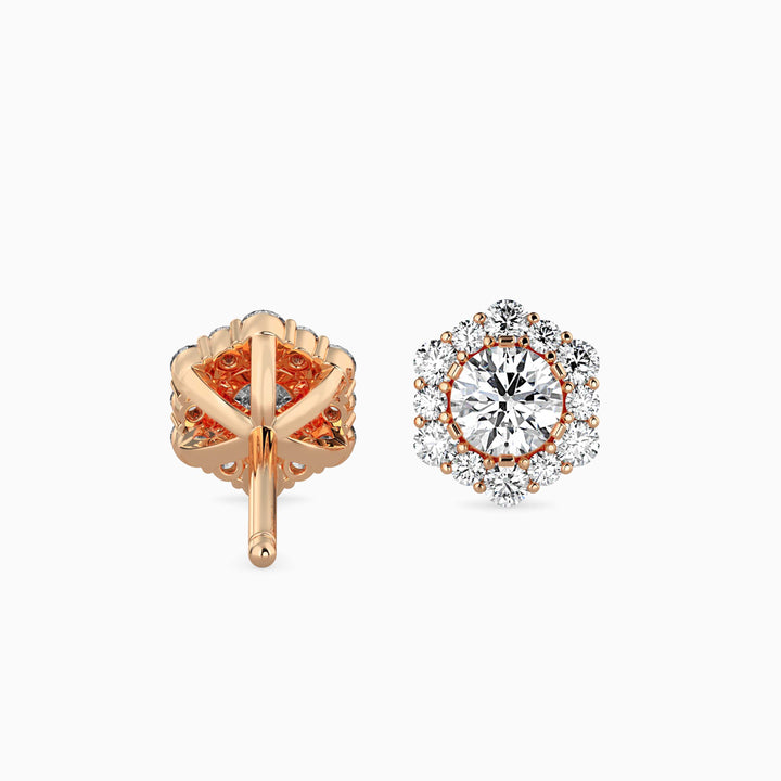 Round Brilliant Hex Halo Stud Diamond Earrings