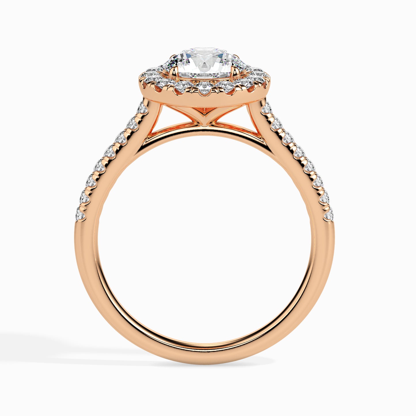 Round Brilliant Halo Pavé Band Diamond Ring