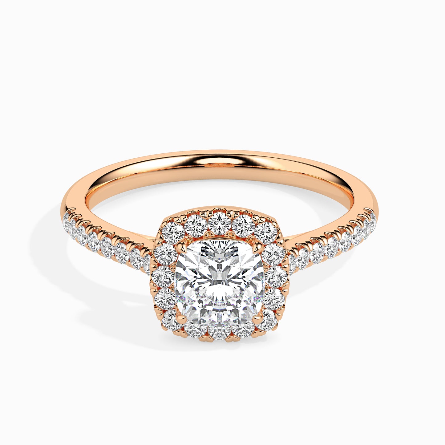 Cushion Cut Halo Pavé Band Diamond Ring