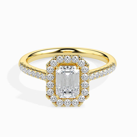 Emerald Cut Halo Pavé Band Diamond Ring