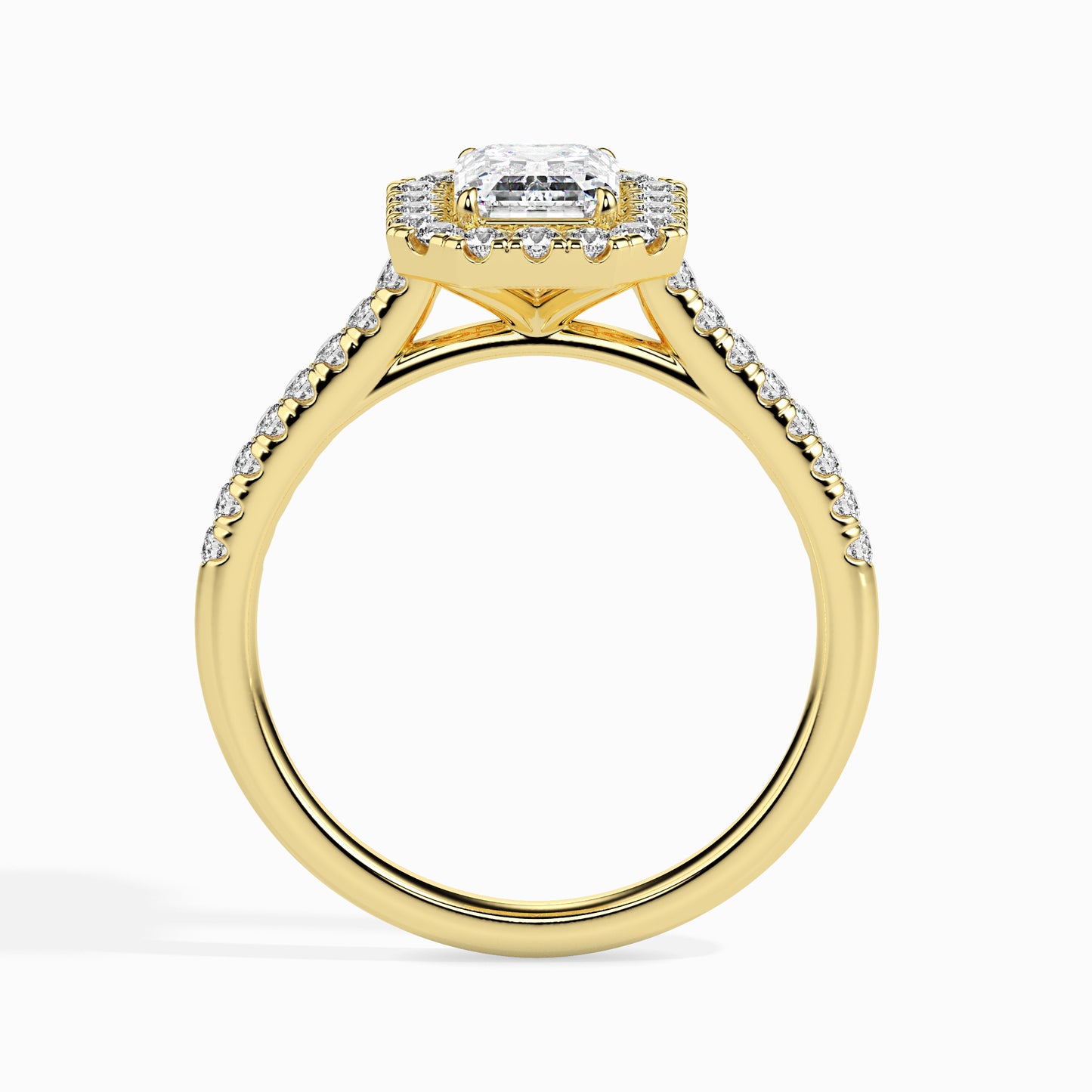 Emerald Cut Halo Pavé Band Diamond Ring