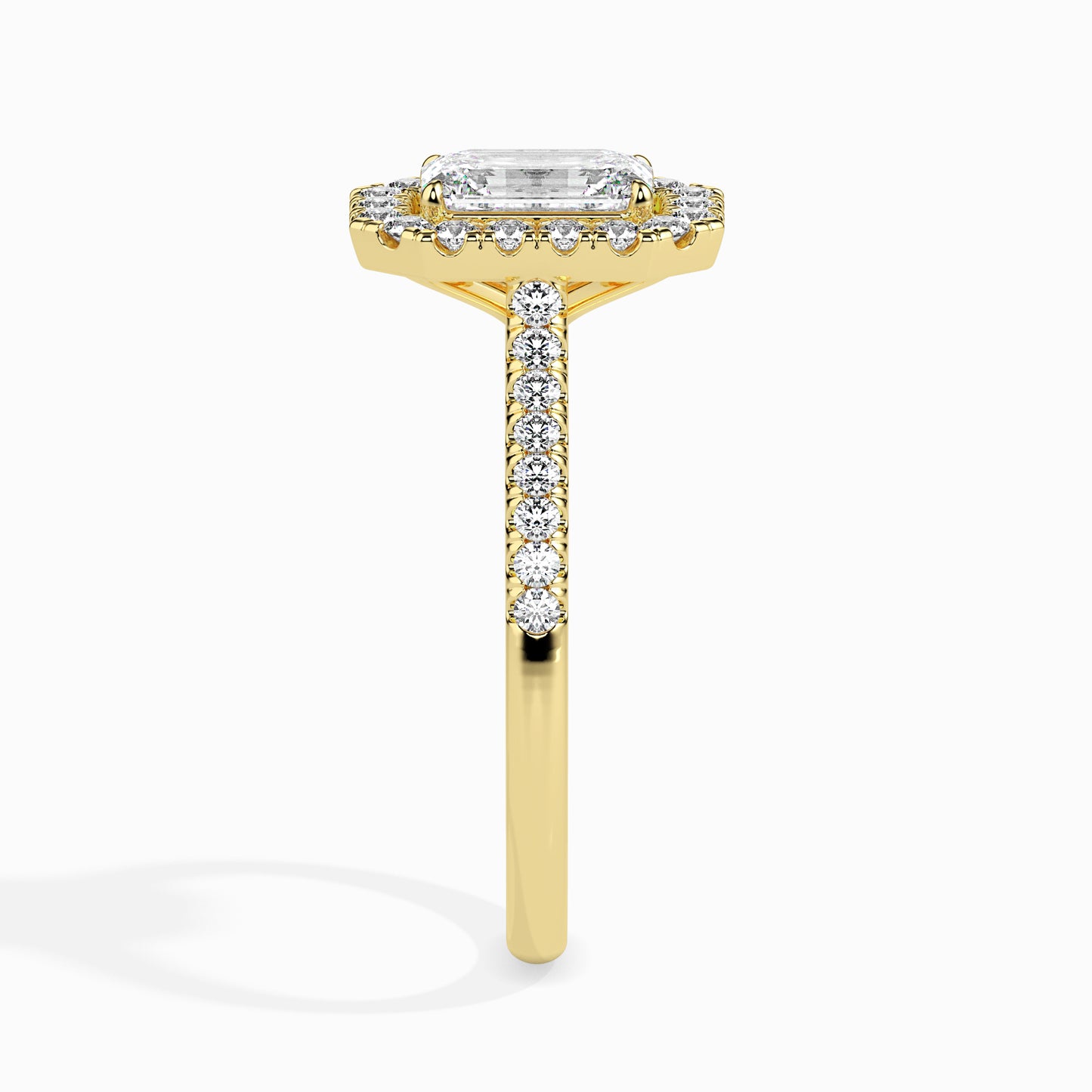 Emerald Cut Halo Pavé Band Diamond Ring