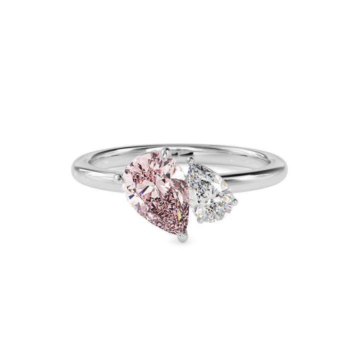 Pink &amp; White Pear Cut Toi et Moi Diamond Ring