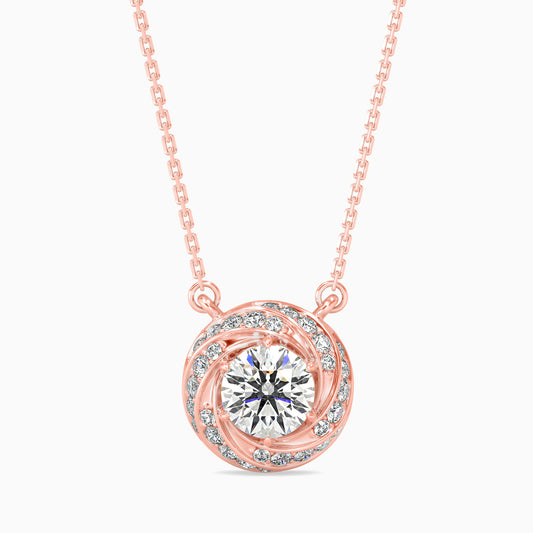 Round Brilliant Swirl Halo Diamond Pendant Necklace