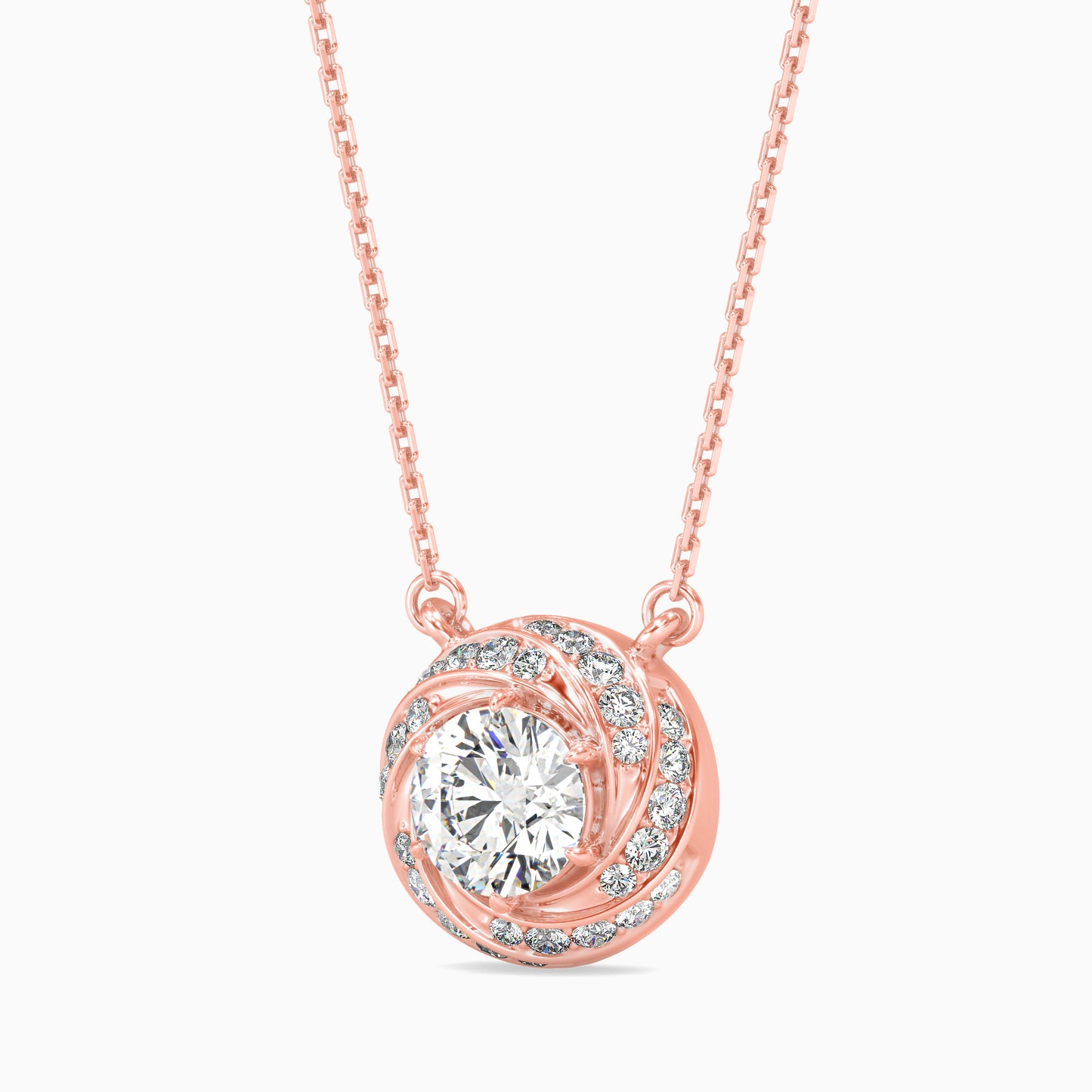 Round Brilliant Swirl Halo Diamond Pendant Necklace