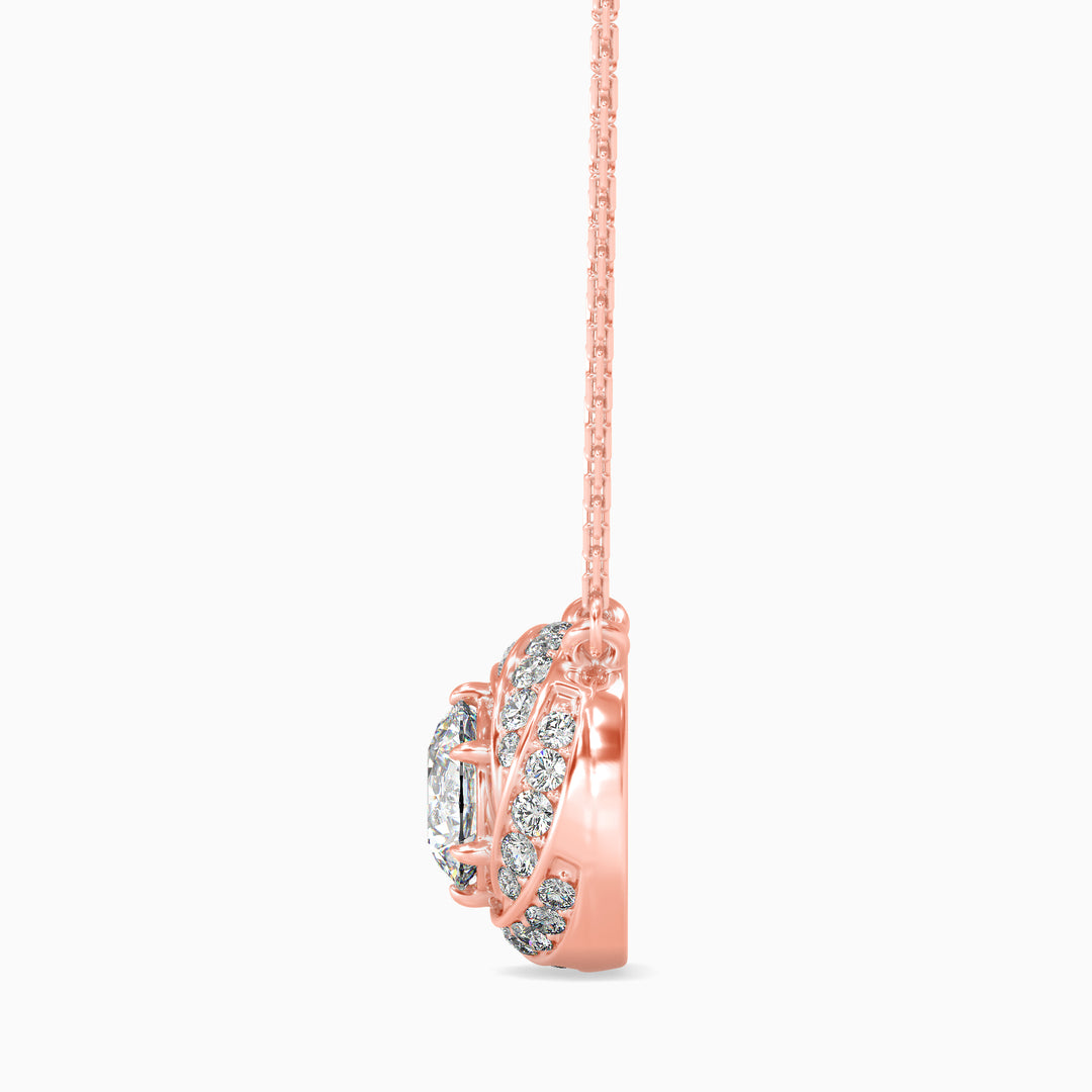 Round Brilliant Swirl Halo Diamond Pendant Necklace