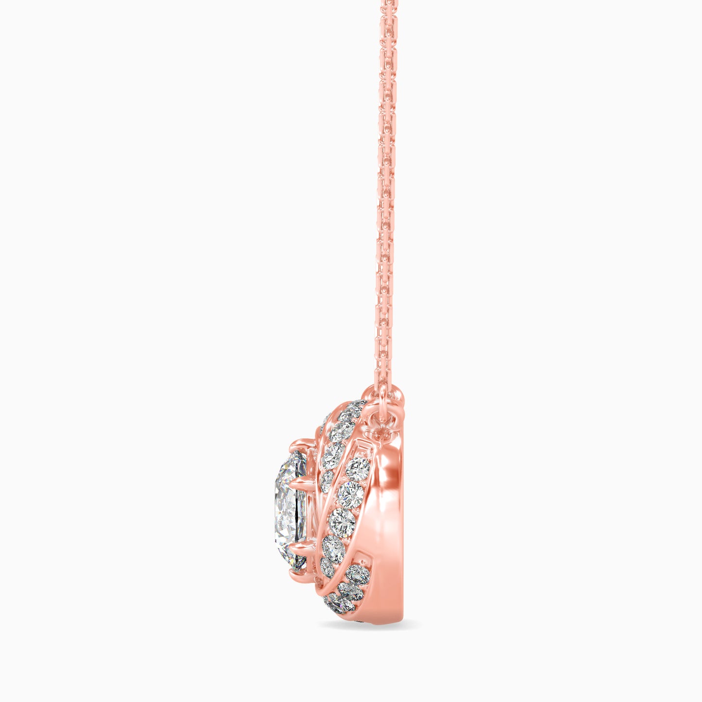 Round Brilliant Swirl Halo Diamond Pendant Necklace