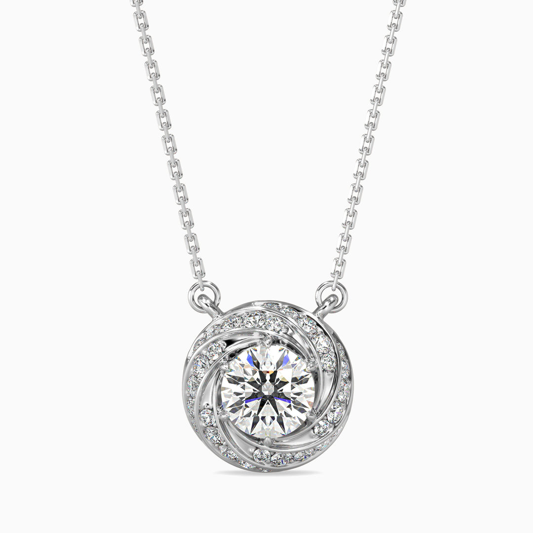 Round Brilliant Swirl Halo Diamond Pendant Necklace