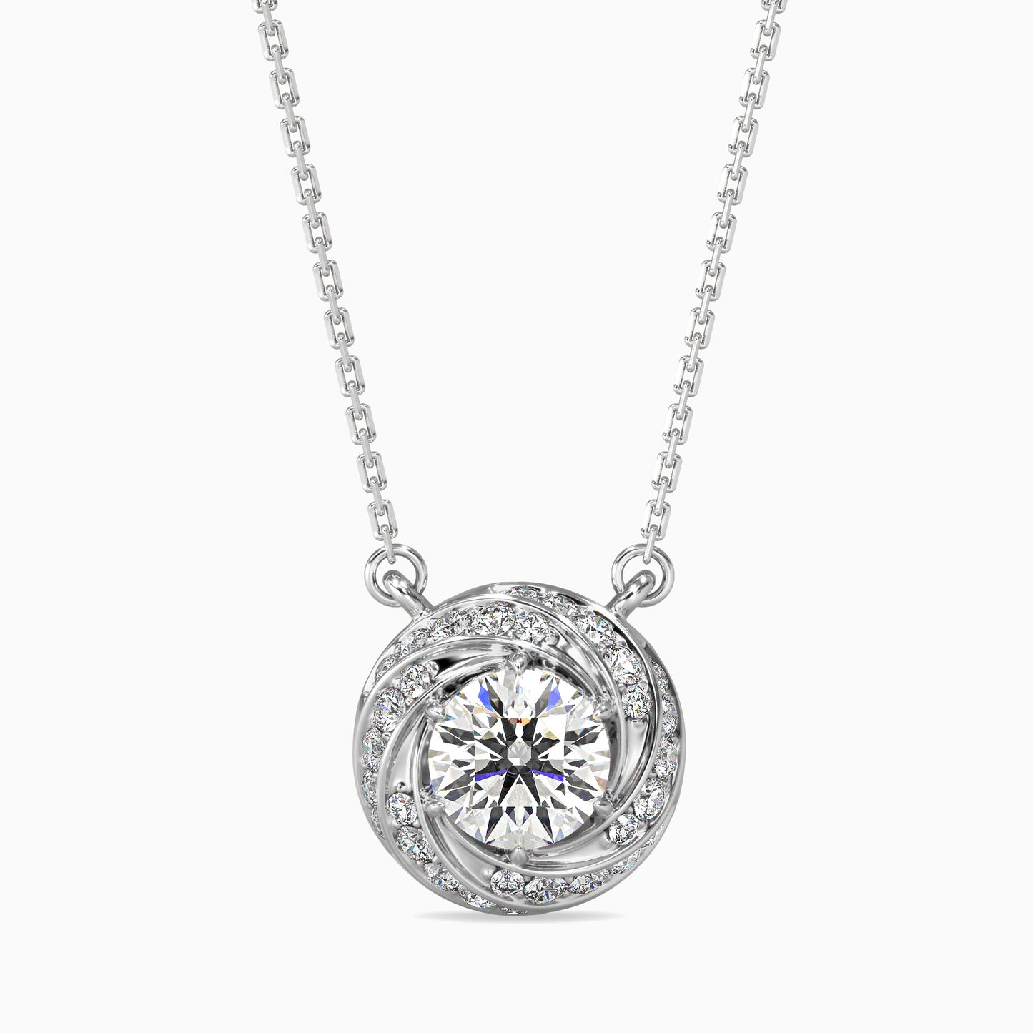 Round Brilliant Swirl Halo Diamond Pendant Necklace