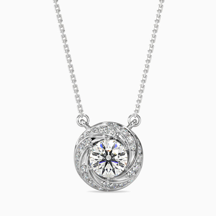 Round Brilliant Swirl Halo Diamond Pendant Necklace