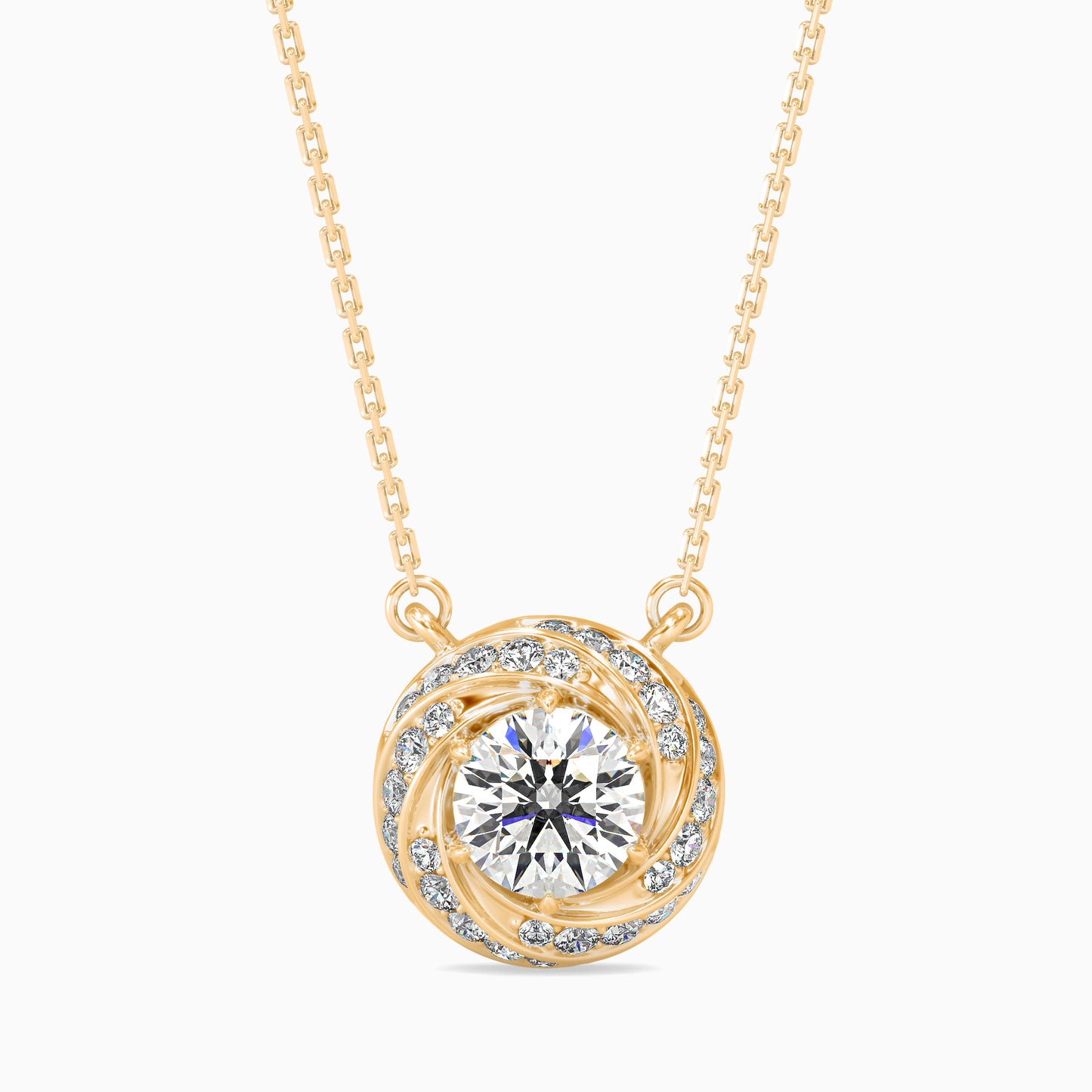 Round Brilliant Swirl Halo Diamond Pendant Necklace