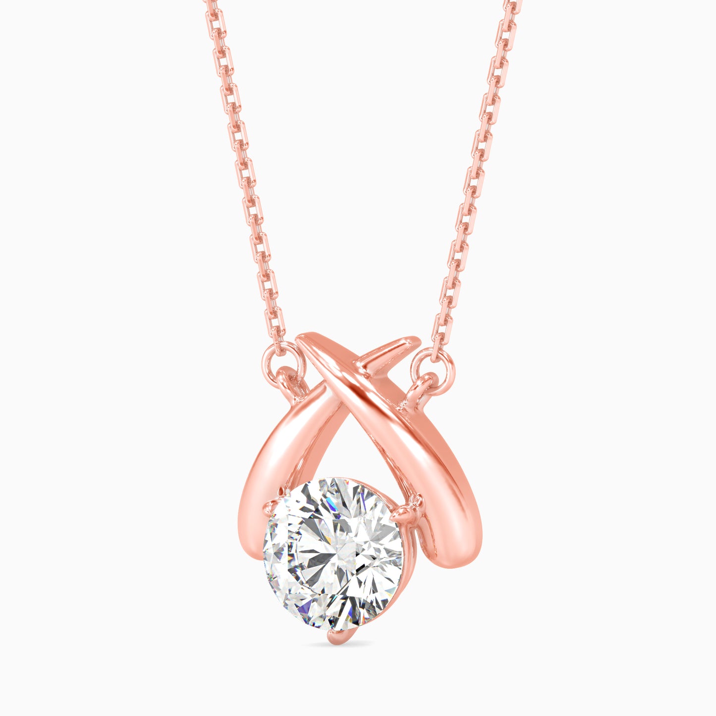 Round Brilliant Crossover Diamond Pendant Necklace