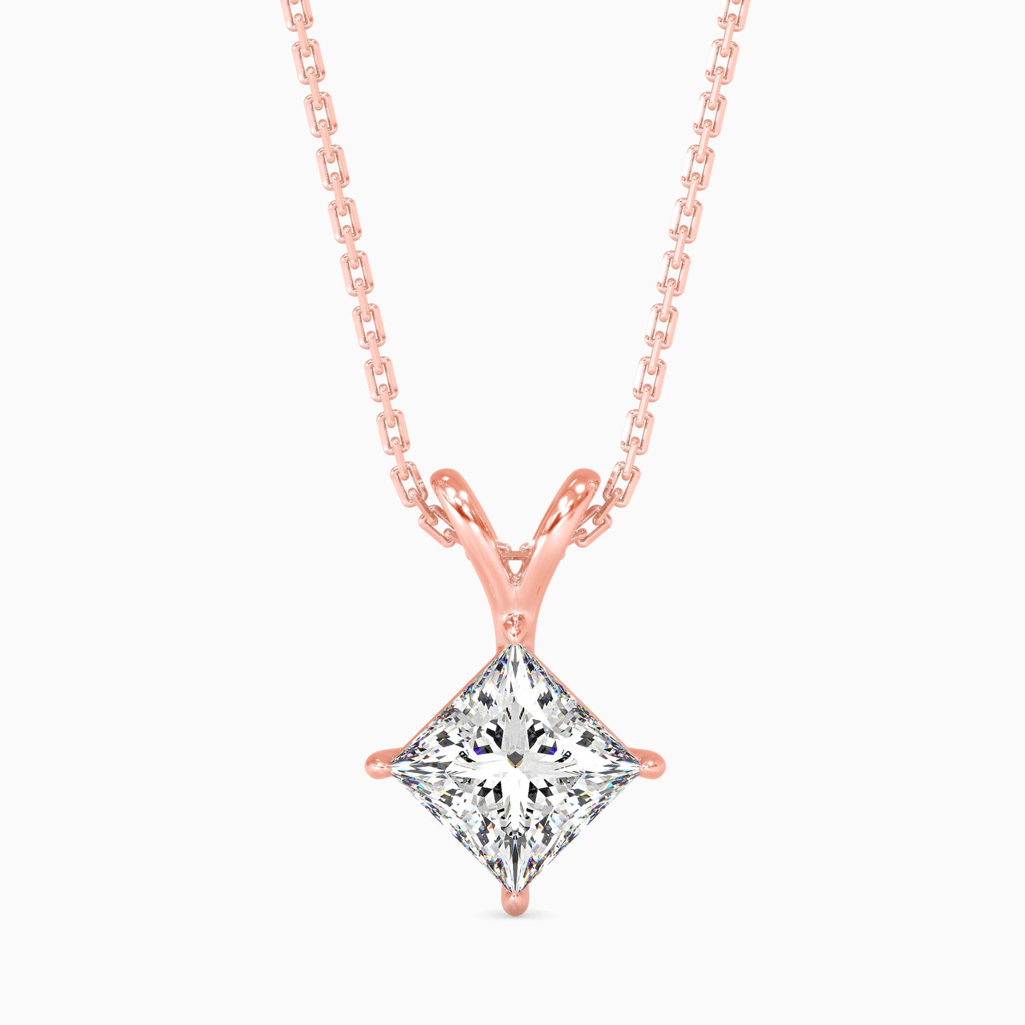 Princess Cut V-Bail Solitaire Diamond Pendant Necklace