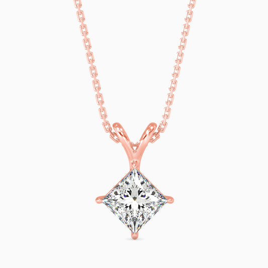 Princess Cut V-Bail Solitaire Diamond Pendant Necklace