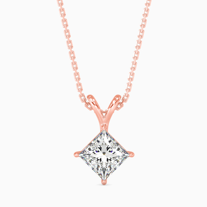 Princess Cut V-Bail Solitaire Diamond Pendant Necklace