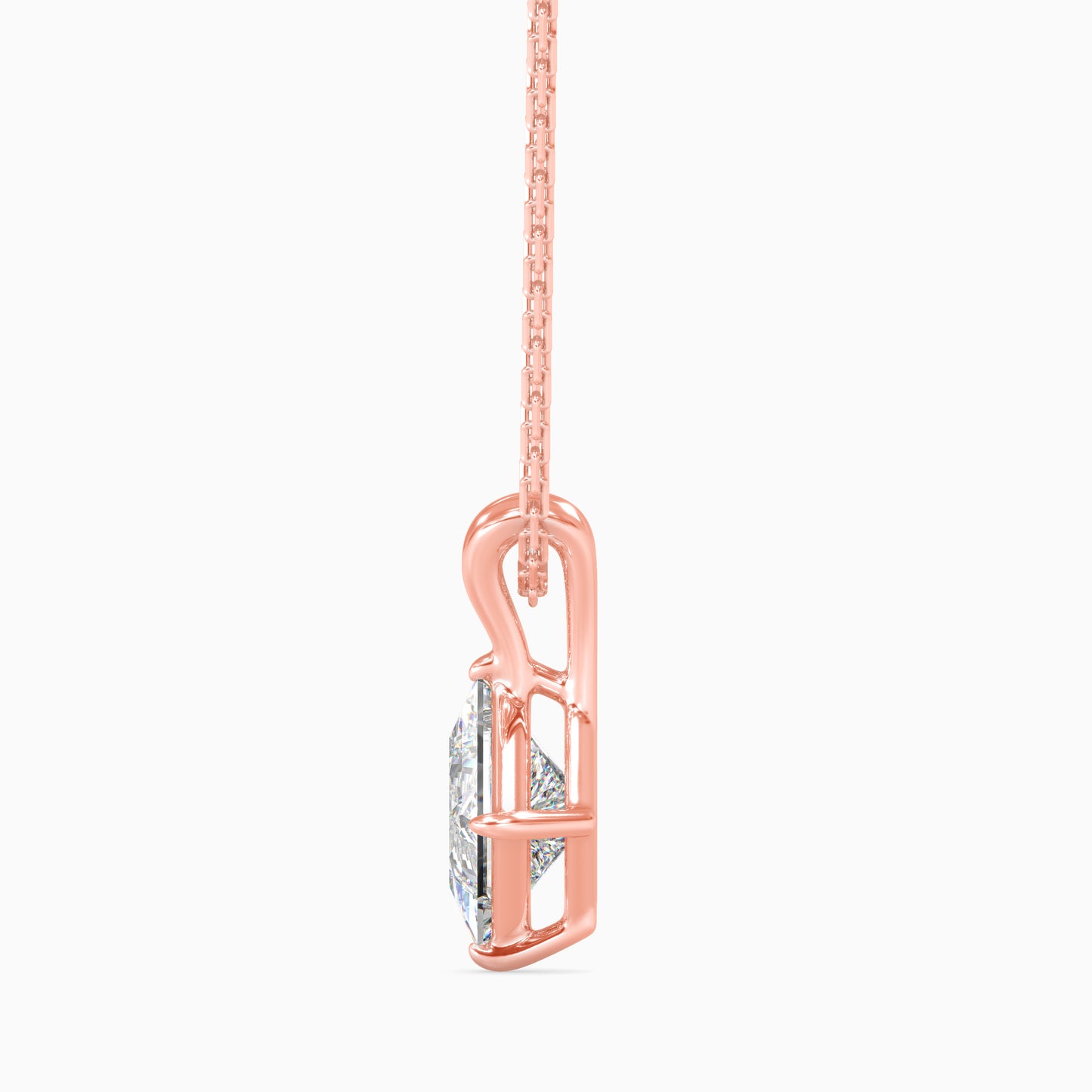 Princess Cut V-Bail Solitaire Diamond Pendant Necklace