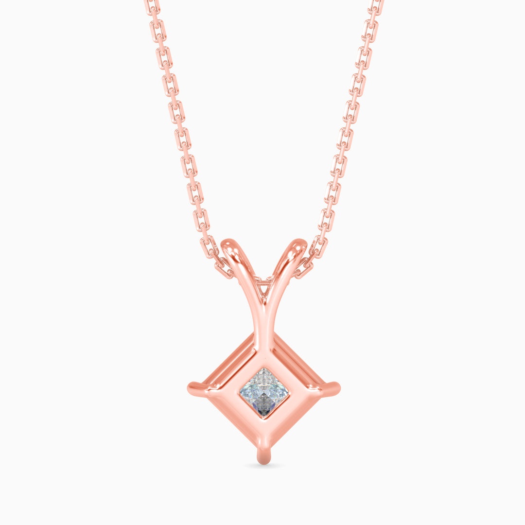 Princess Cut V-Bail Solitaire Diamond Pendant Necklace