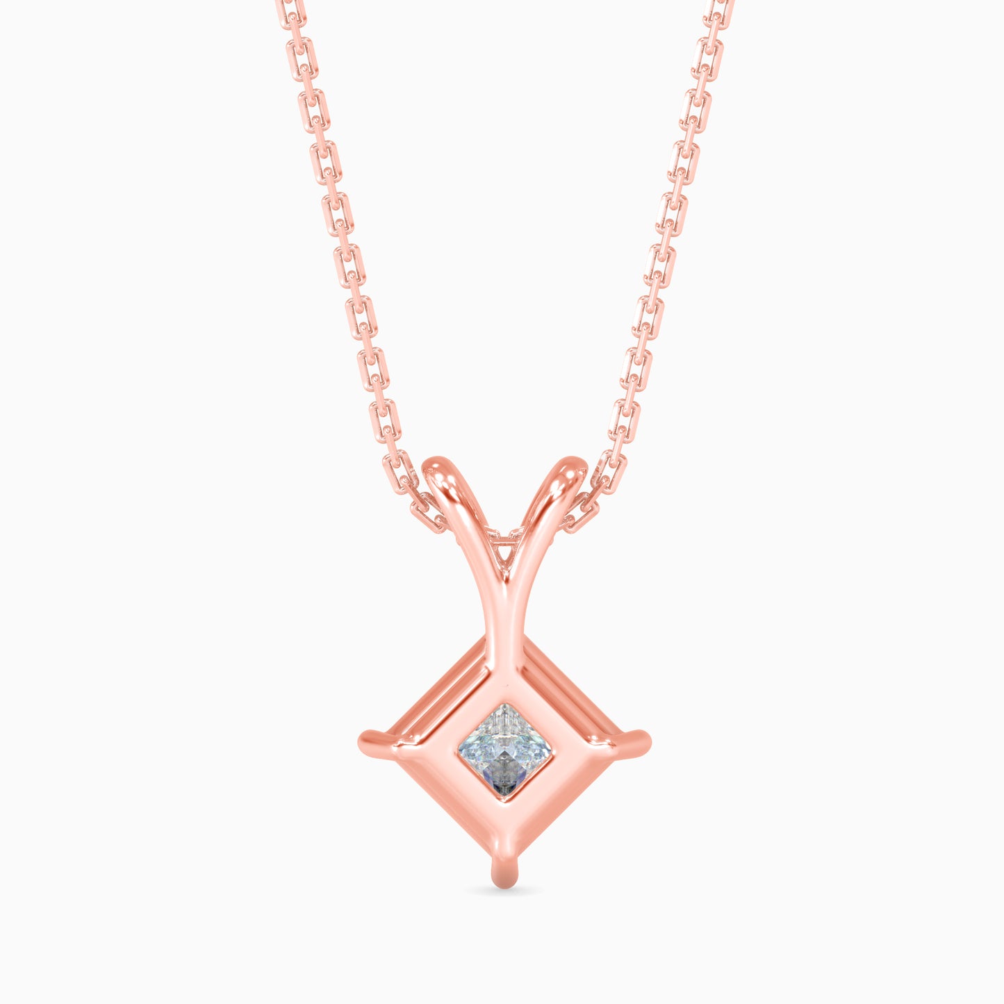 Princess Cut V-Bail Solitaire Diamond Pendant Necklace