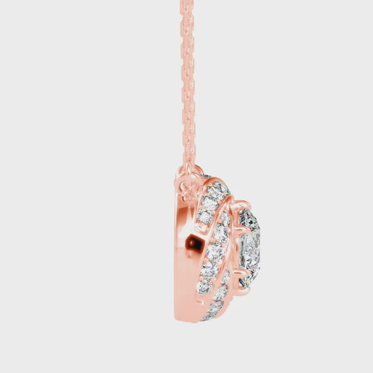 Round Brilliant Swirl Halo Diamond Pendant Necklace