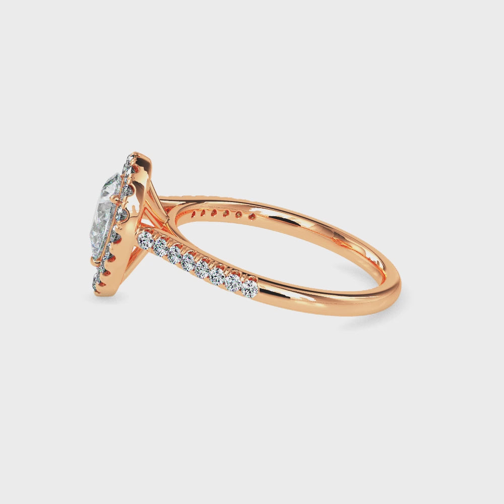 Pear Cut Halo Pavé Band Diamond Ring