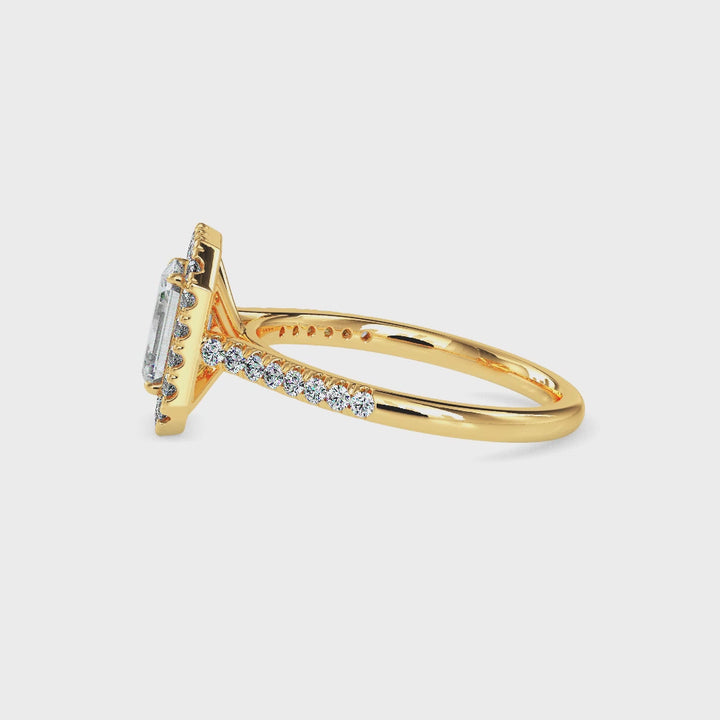 Emerald Cut Halo Pavé Band Diamond Ring