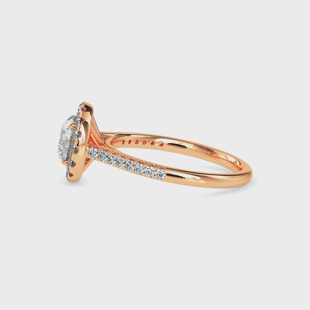 Round Brilliant Halo Pavé Band Diamond Ring