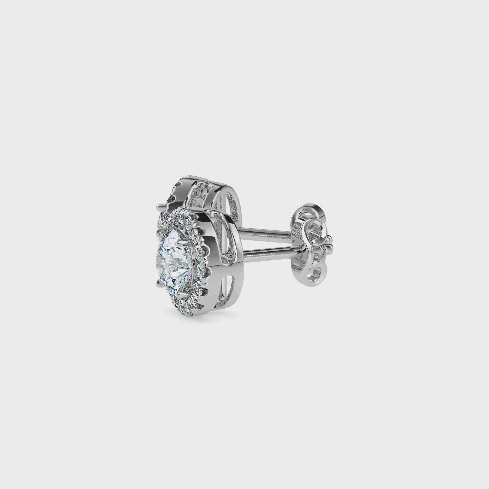 Round Brilliant Halo Stud Diamond Earrings