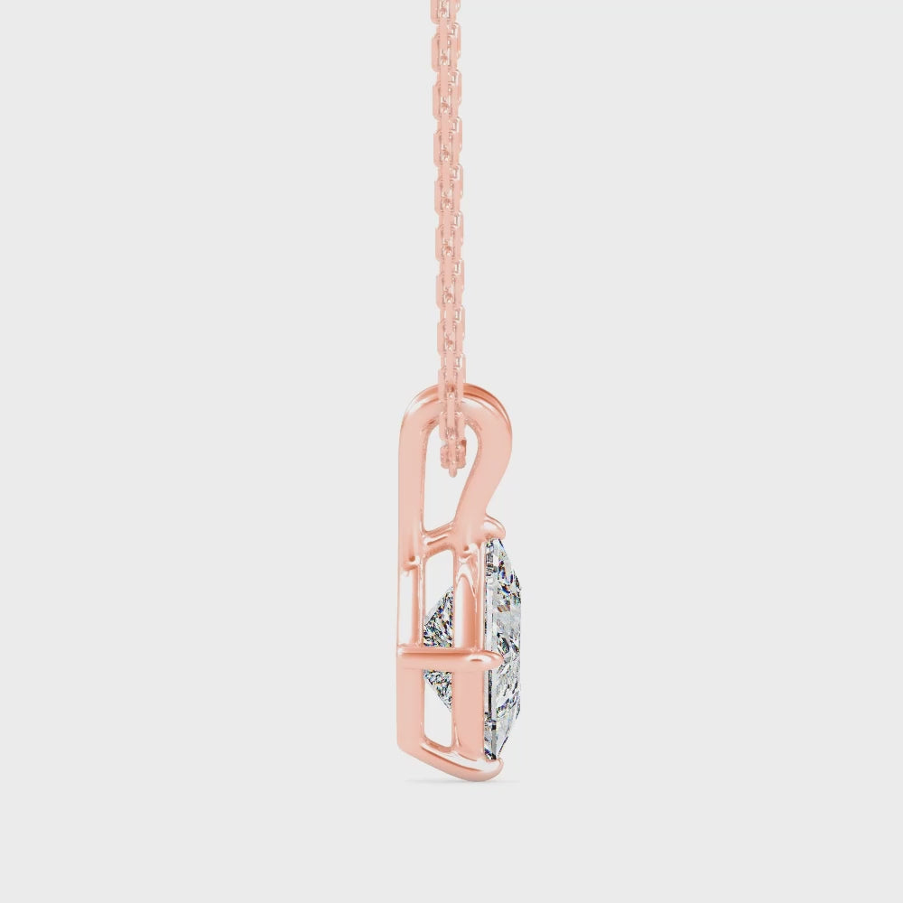 Princess Cut V-Bail Solitaire Diamond Pendant Necklace