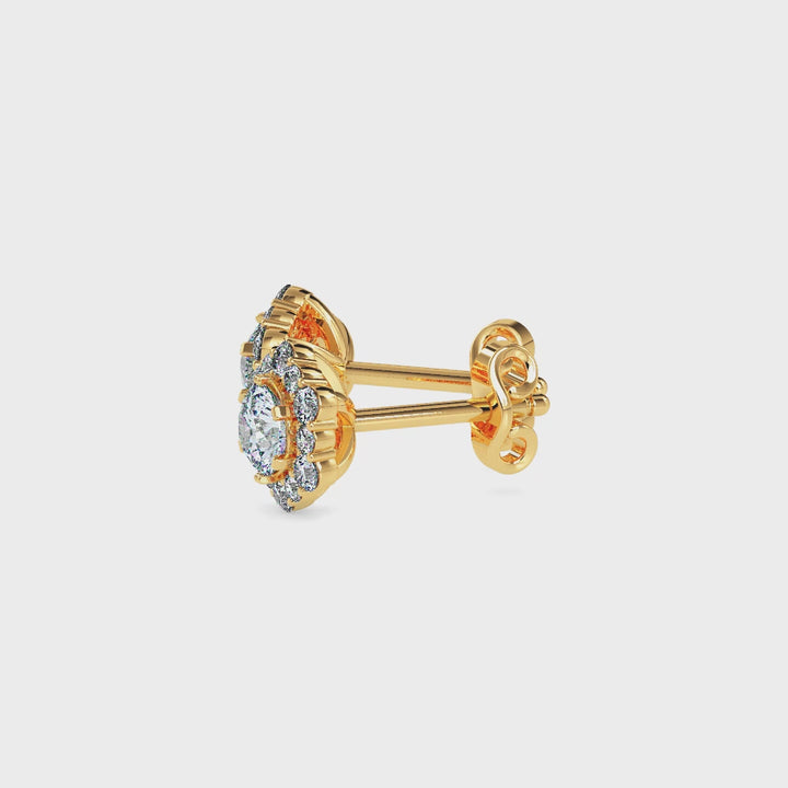 Round Brilliant Hex Halo Stud Diamond Earrings